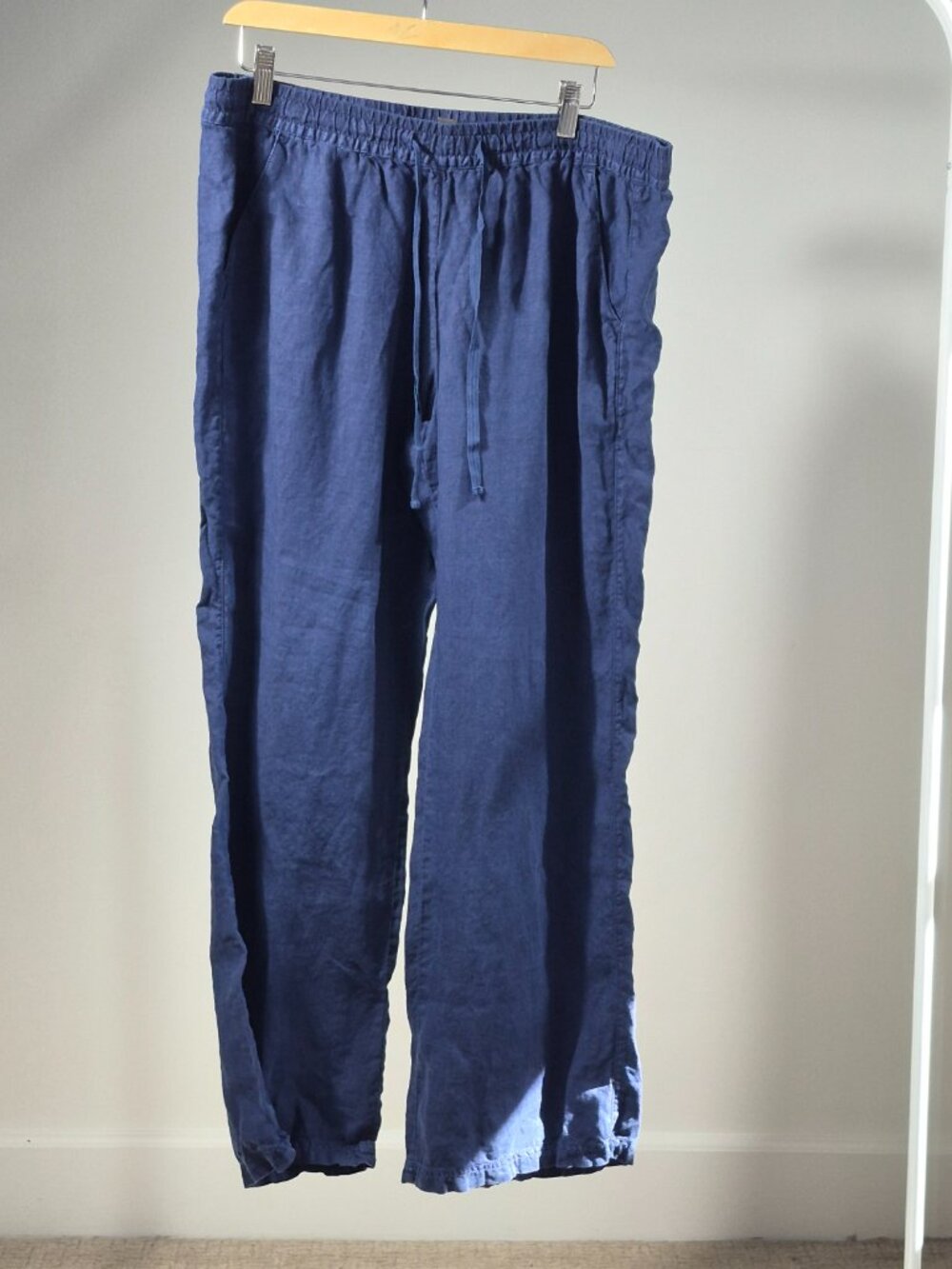 Tommy Bahama Linen Pants L Women’s Navy Blue Drawstring Wide Leg Pull On